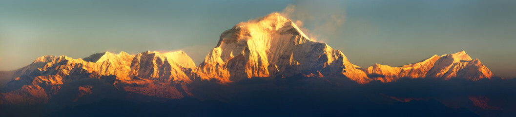 Mount Dhaulagiri morning panoramic view - obrazy, fototapety, plakaty