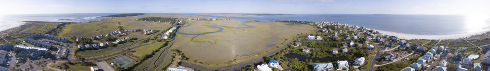 360 degree aerial view of Harbor Island, South Carolina oceanfront properties.