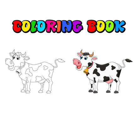 cartoon female cow coloring book design isolated on white