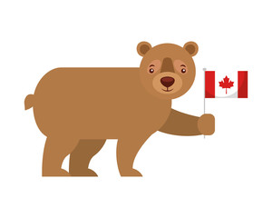 cute bear holding canadian flag