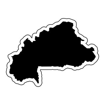 Black silhouette of the country Burkina Faso with the contour line or frame. Effect of stickers, tag and label. Vector illustration.