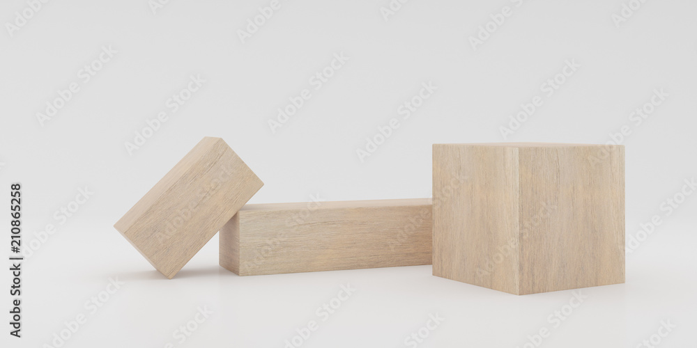 Poster abstract concept of wooden cubes toy isolated on white background, 3d rendering