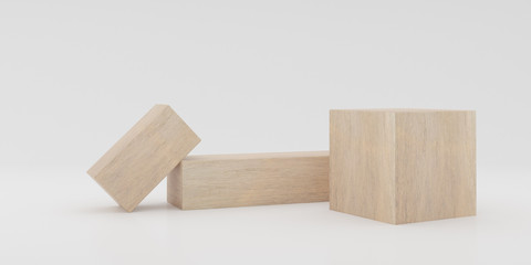 Abstract concept of wooden cubes toy isolated on white background, 3d rendering