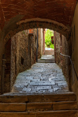 Stairs in a dark vault alley