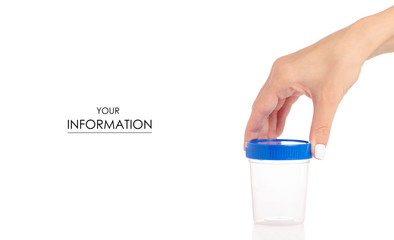 Container for urine in hand pattern on white background isolation