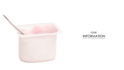 Yogurt with a spoon pattern on a white background isolation