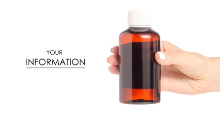 Plastic bottle of medicine bottle in hand pattern on white background isolation