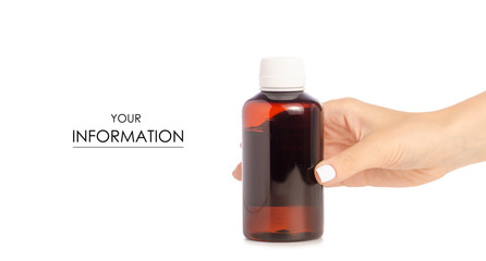 Plastic bottle of medicine bottle in hand pattern on white background isolation