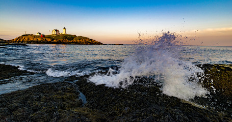 The Big Splash at the Nubble Light House, York Beach Maine 