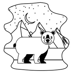 wild bear grizzly with landscape snowly isolated icon