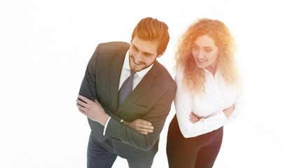 two smiling employee isolated on white