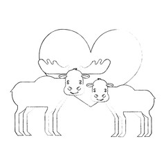 wild reindeers animal with heart isolated icon