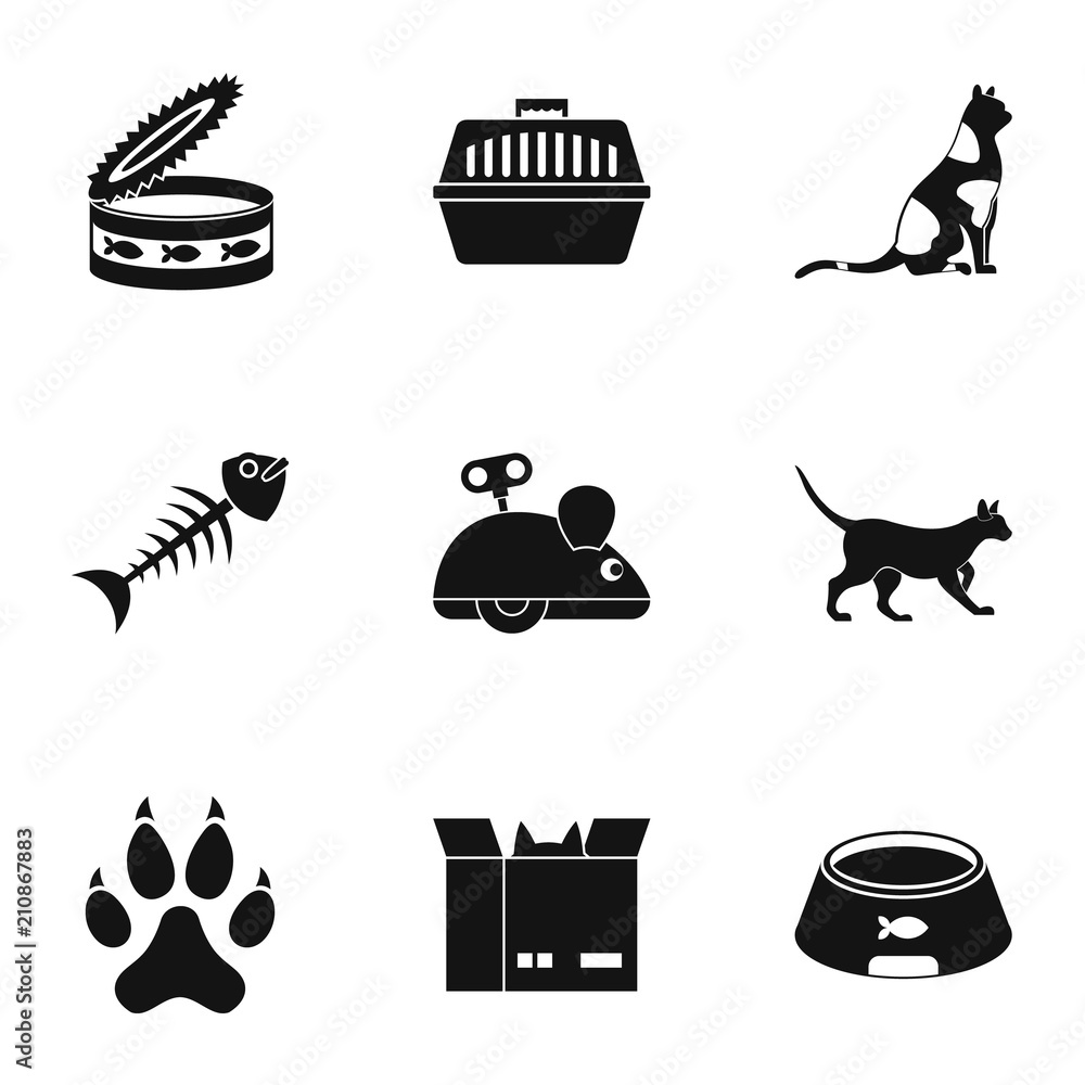 Poster cat toys icons set. simple set of 9 cat toys vector icons for web isolated on white background