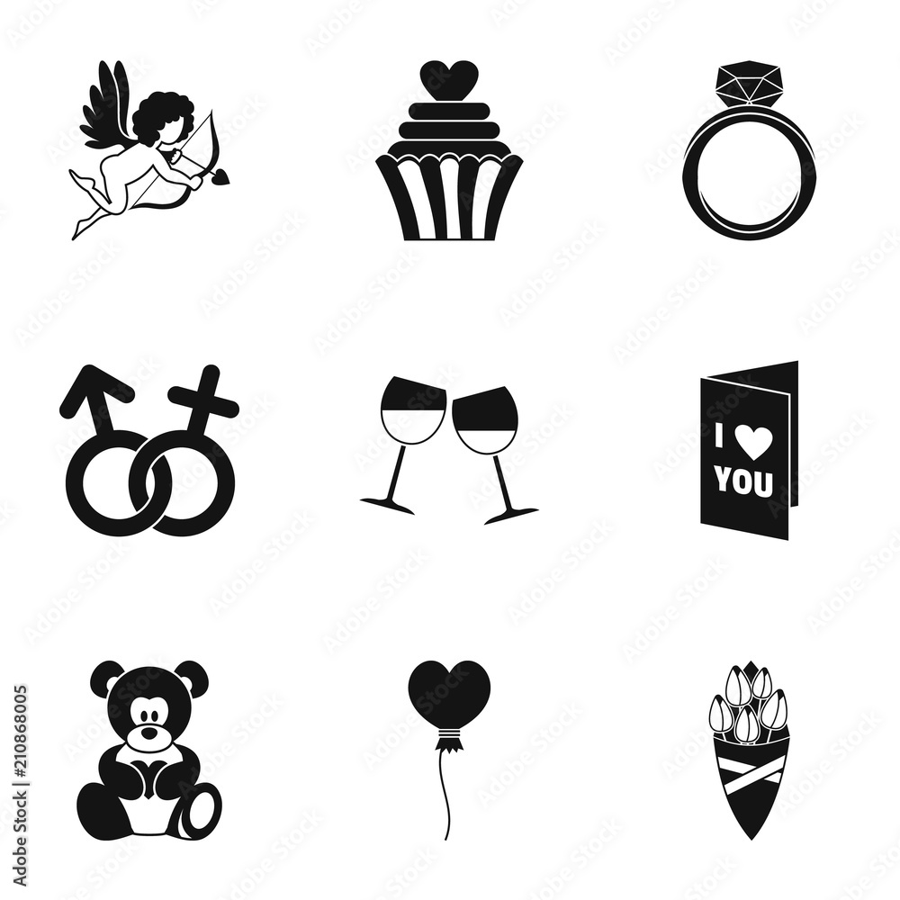 Poster valentine day icons set. simple set of 9 valentine day vector icons for web isolated on white backgr
