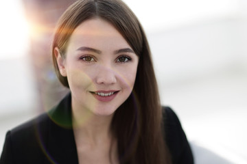 close up portrait of young  business woman in modern office