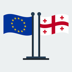 Flag Of Georgia and European Union. Flag Stand. Vector Illustration