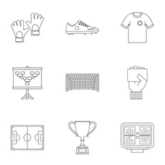 Football icons set. Outline set of 9 football vector icons for web isolated on white background