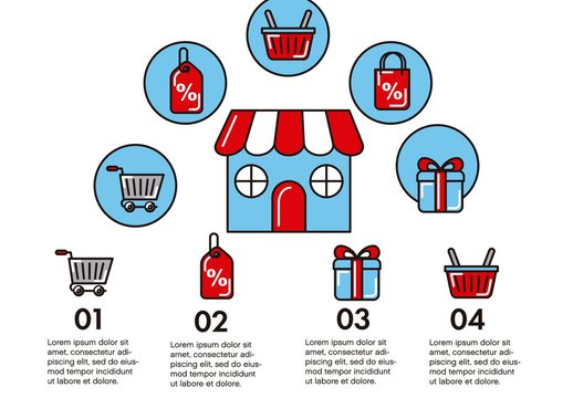 Red and Blue Shopping Discount Retail Infographic Layout