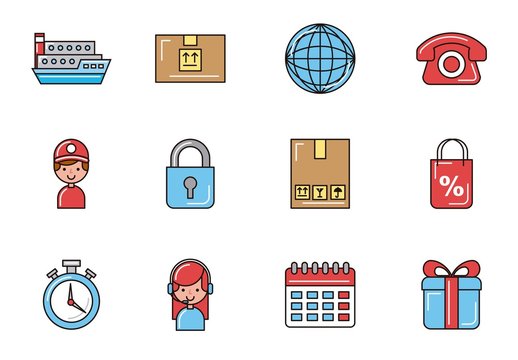 20 Colorful Travel and Commerce Icons