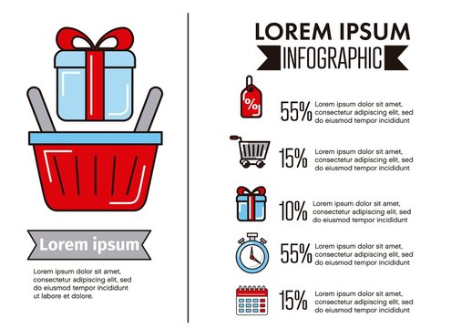 Red Blue Shopping Gift Basket Sale Infographic