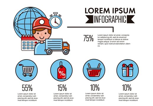 Blue Red Delivery Shopping Discount Package Infographic Template