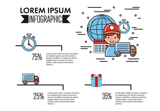 Red and Blue Delivery Logistics Timer Parcel Infographic Layout