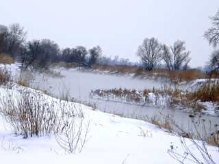 A warm canal of snowy winter.