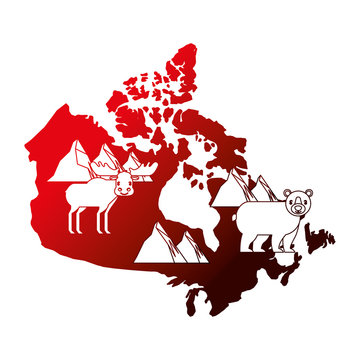 canadian map with wolf bear moose and beaver wildlife