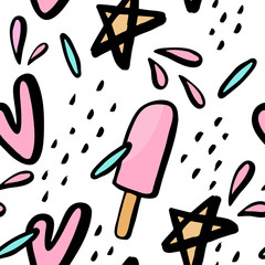 Seamless pattern with hand drawn illustrations of ice cream.