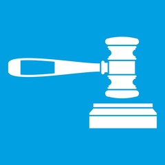 Judge gavel icon white isolated on blue background vector illustration