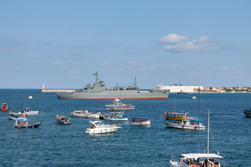 Fototapeta na wymiar Sevastopol, Ukraine - July 31, 2011: The military ship 
