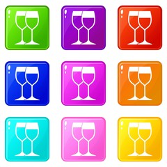 Wine glasses icons of 9 color set isolated vector illustration
