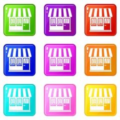 Store icons of 9 color set isolated vector illustration