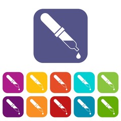 Pipette icons set vector illustration in flat style in colors red, blue, green, and other