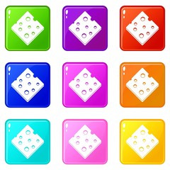 Cheese fresh block icons of 9 color set isolated vector illustration