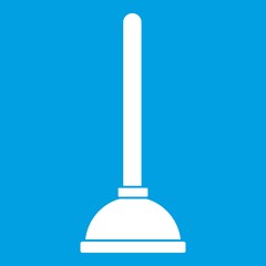 Toilet plunger icon white isolated on blue background vector illustration