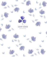 Indigo blue watercolor hand painted floral leafs and flowers for design, gift card, weeding, celebration save data, party on white background