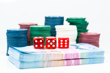 Chips for poker on white background
