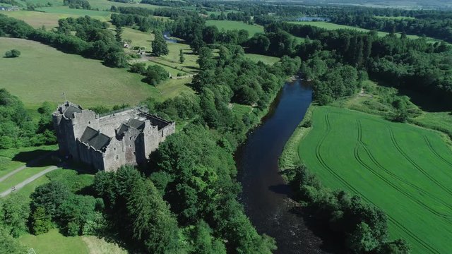 4K aerial footage of Doune Castle in Perthshire, Scotland.  A location for the Outlander television series..