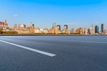 Air highway asphalt road and office building of commercial building in modern city