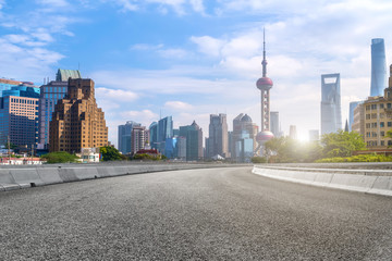 Obraz premium Air highway asphalt road and office building of commercial building in modern city