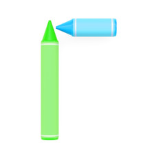 Colored wax crayons assembled like capital letter Ge or H of Cyrillic alphabet on white background, 3D rendered font image for education, art and childish typography