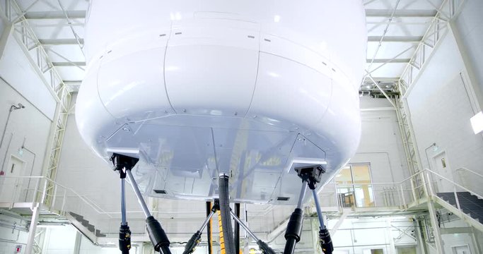 Airliner Flight Simulator In Motion. Actuators Moving
