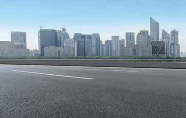 Air highway asphalt road and office building of commercial building in modern city