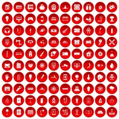 100 energy icons set in red circle isolated on white vector illustration