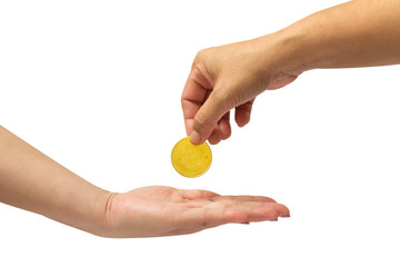 Bitcoin is exchanging hands - white background