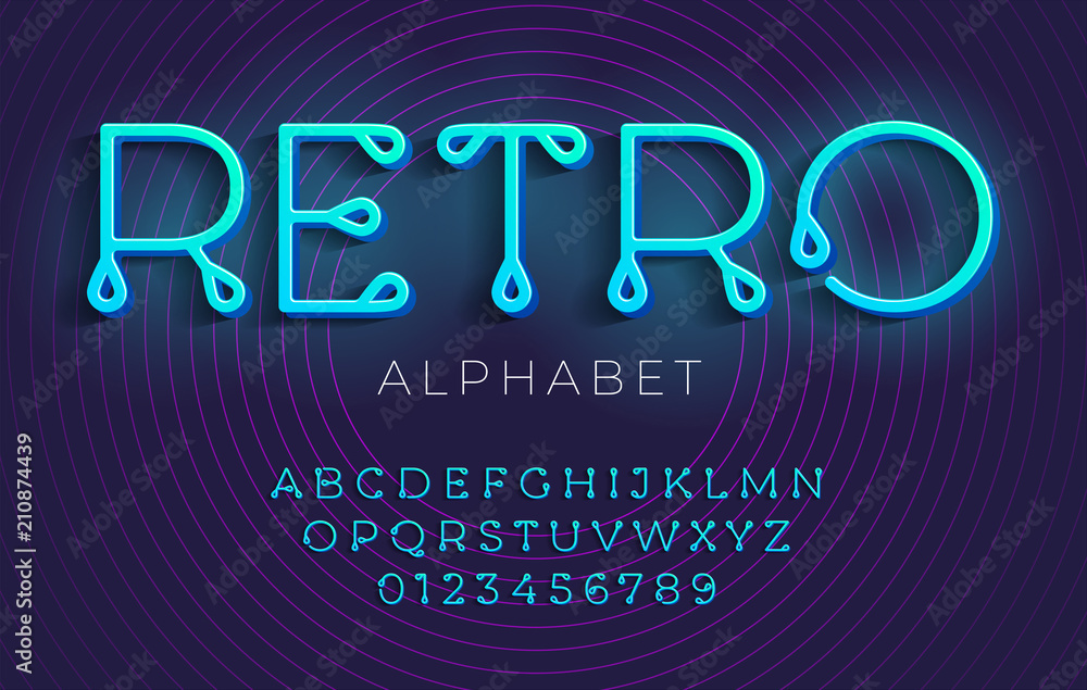 Fototapete thin stylized retro alphabet and font with a loops.