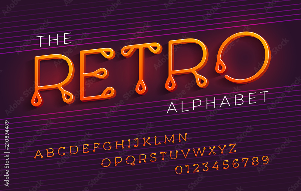 Fototapete thin stylized italic retro alphabet and font with a loops.