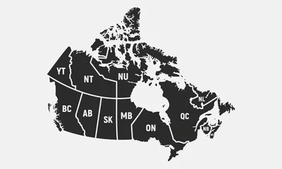 Fotobehang Canadian map with short provinces and territories names. Canada background. Vector illustration © Denys Holovatiuk