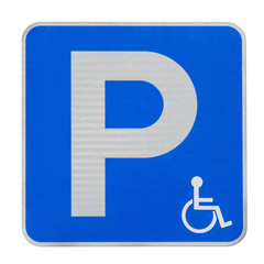 road sign parking for disabled person isolated on white background